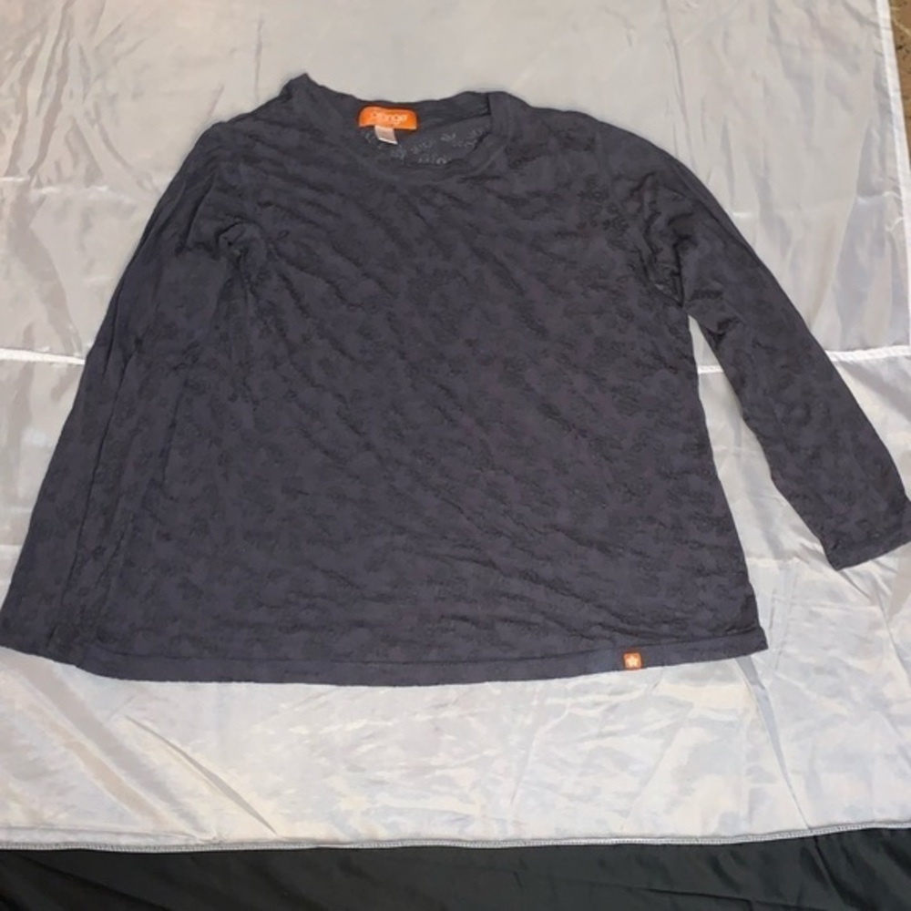 Koi Orange standard Stretch Presley Flower Burnout Pewter long‎ Sleeve 2X